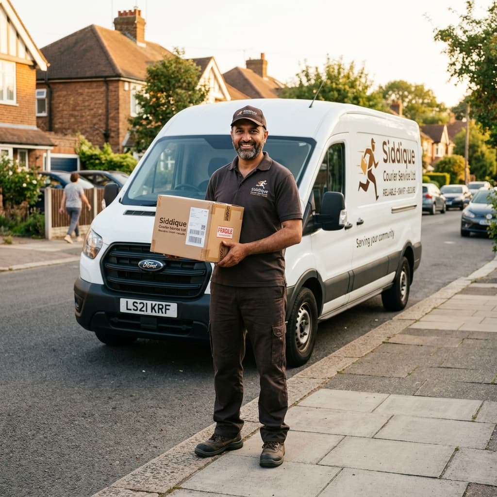 Courier driver preparing for deliveries